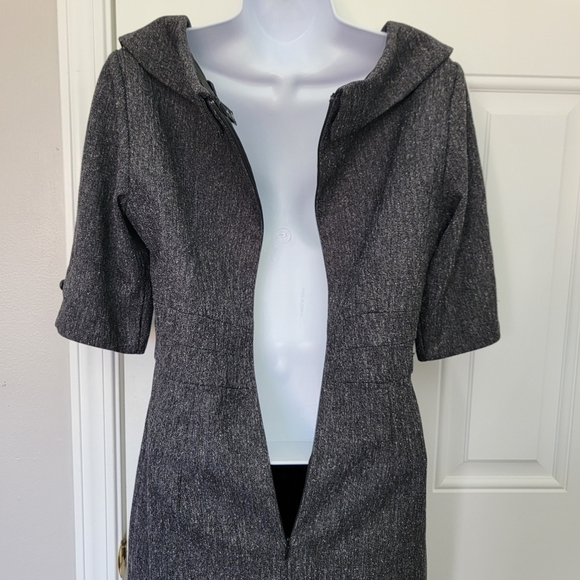 WHBM Gray Tweed Classic Knee Length 3/4 Sleeve Statement Collar Dress Size 6 - Picture 6 of 10